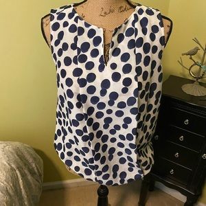 LOFT Navy blue polka dot blouse